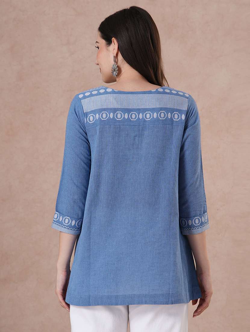 women geometric blue cotton regular top - 22463512 -  Standard Image - 4