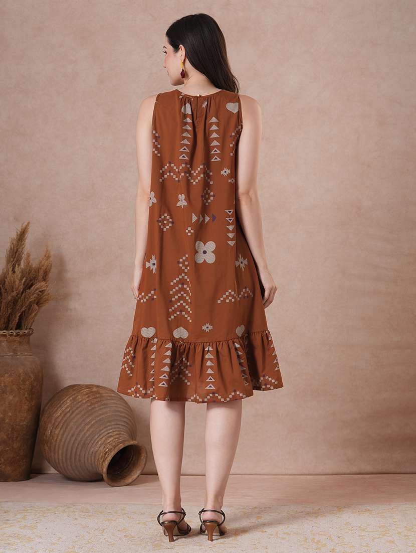 women rust cotton a-line ethnic dress - 22463539 -  Standard Image - 4