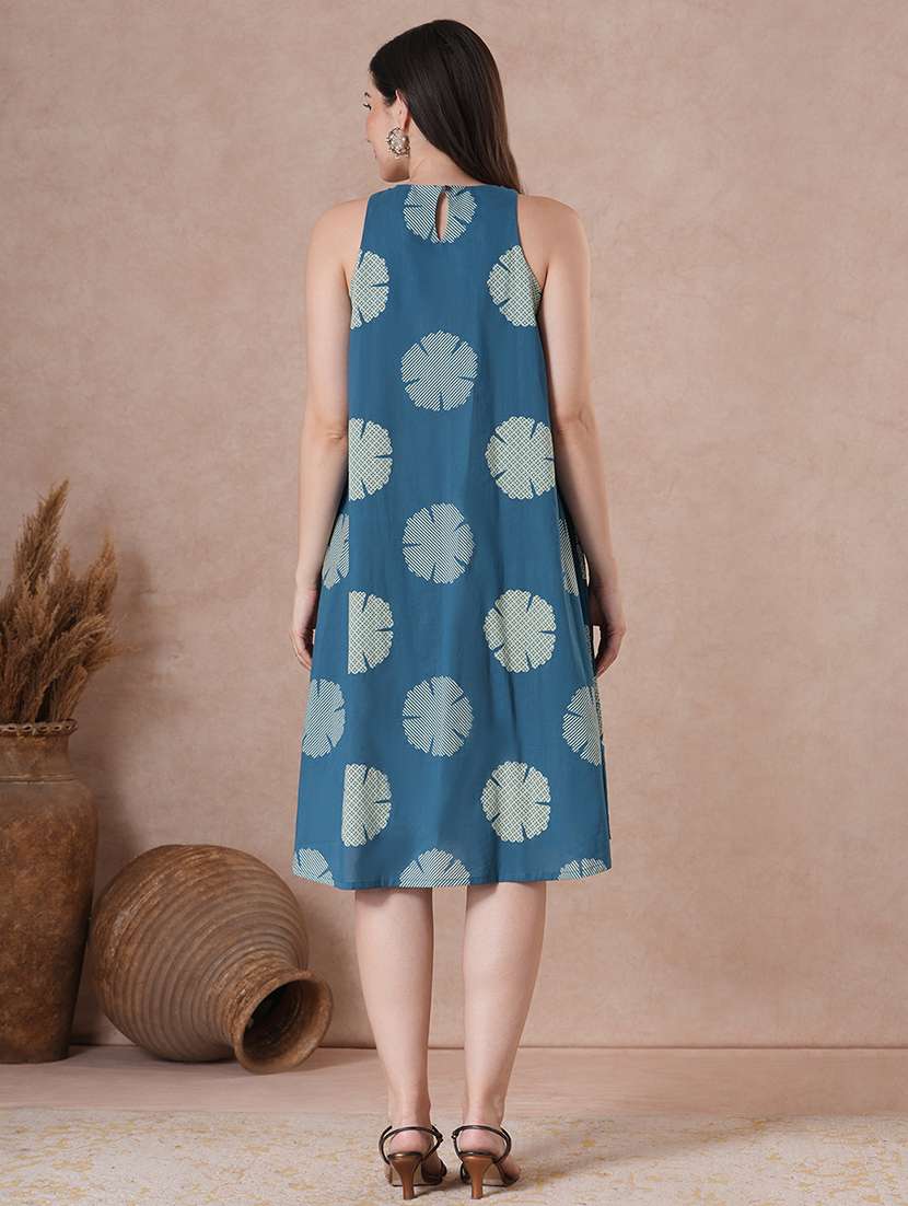 women blue cotton a-line ethnic dress - 22463540 -  Standard Image - 4