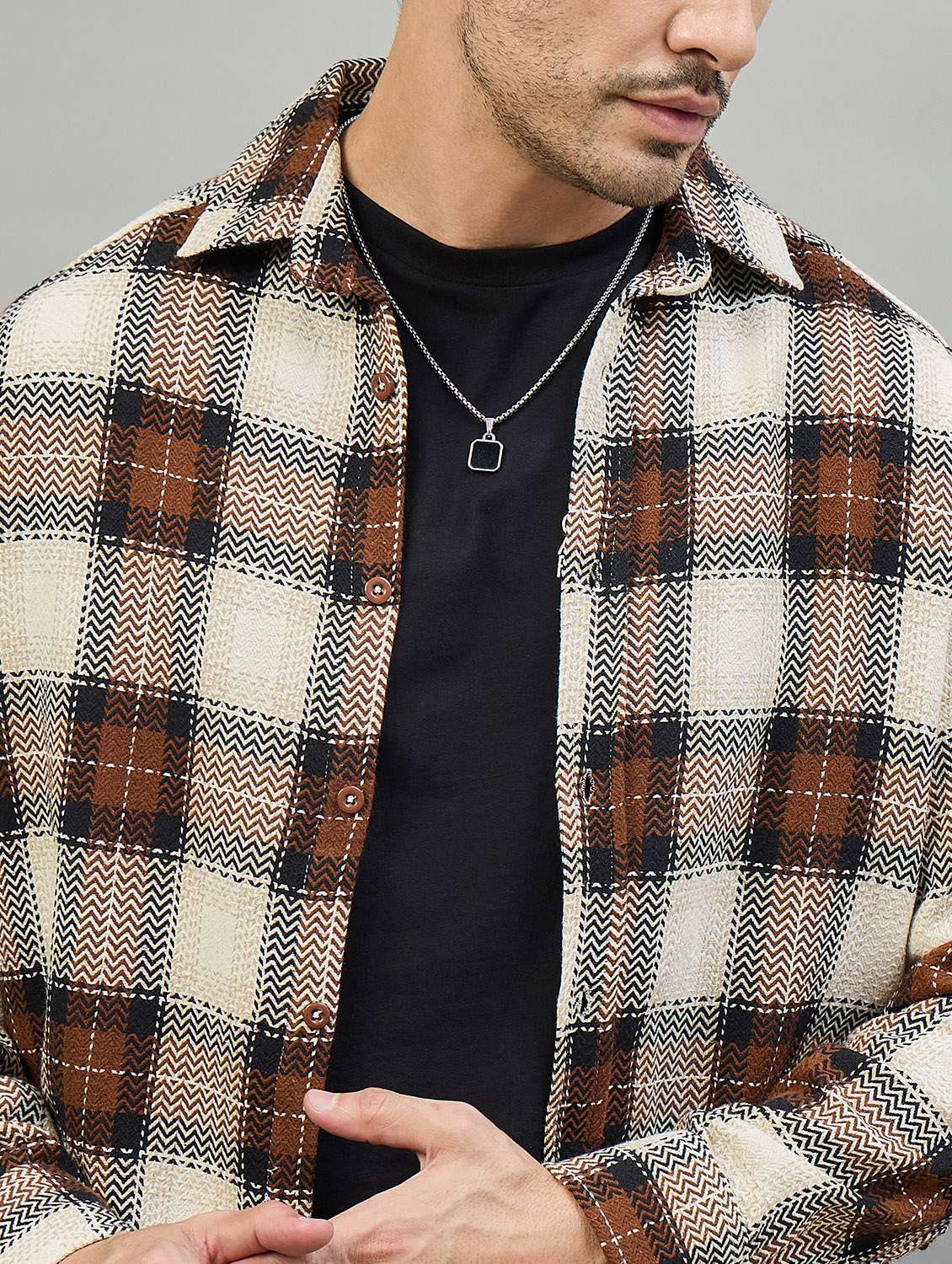 men checkered long sleeve oversized casual shirt - 22463543 -  Standard Image - 1