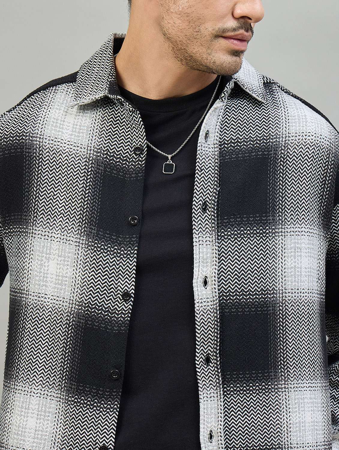 men checkered long sleeve oversized casual shirt - 22463544 -  Standard Image - 1