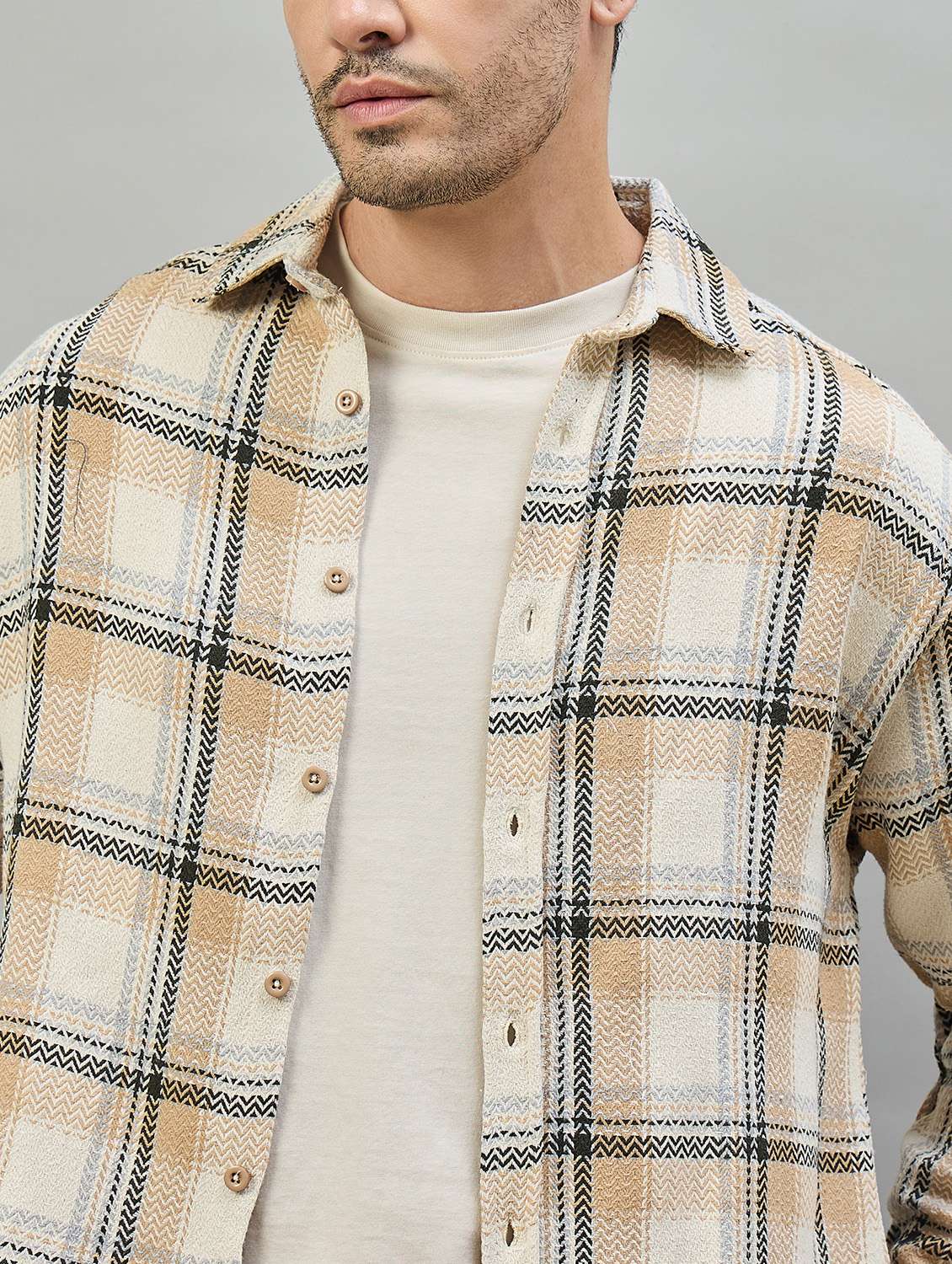 men checkered long sleeve oversized casual shirt - 22463546 -  Standard Image - 1