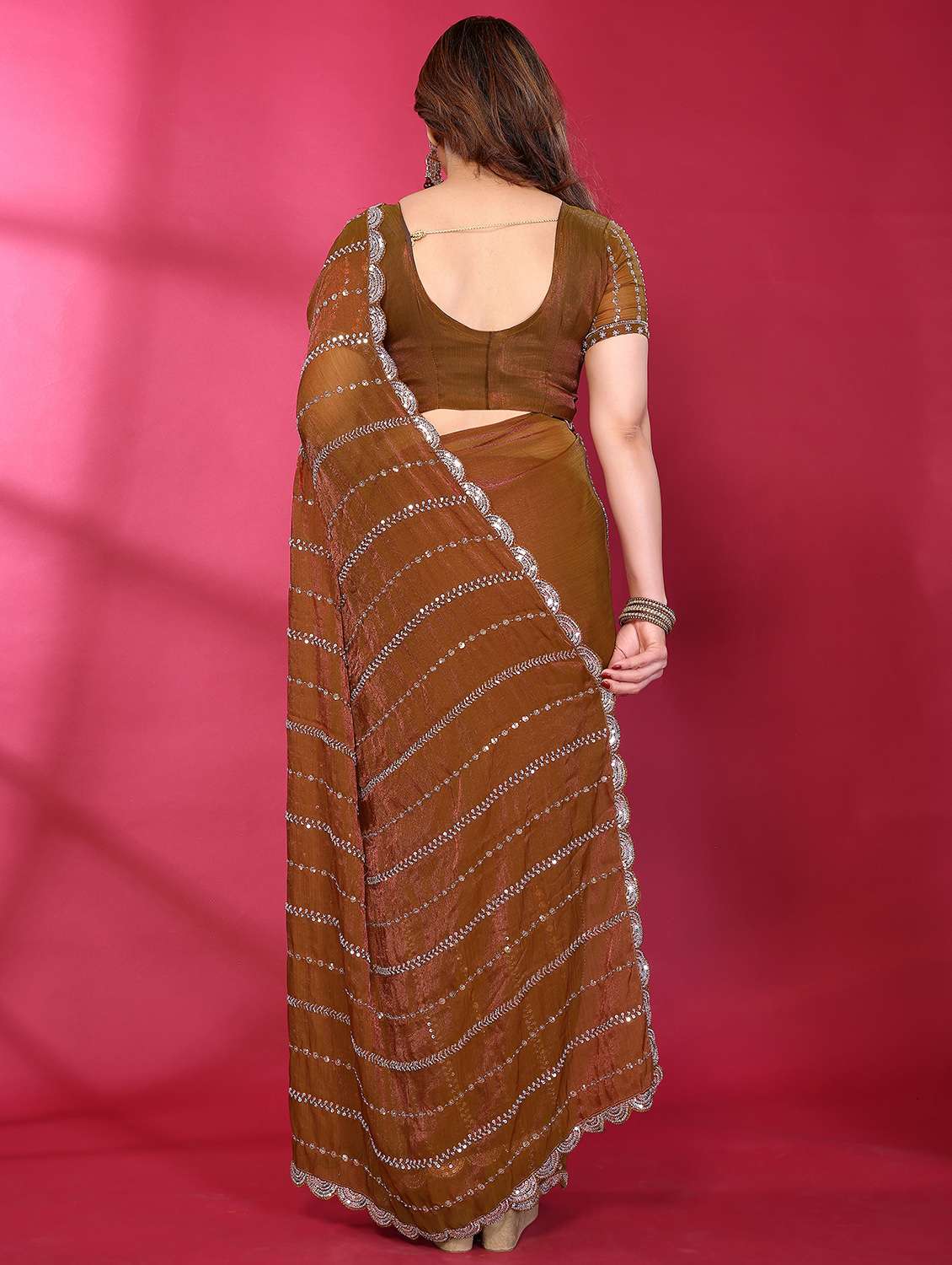 women solid with work embroidered saree with blouse - 22463551 -  Standard Image - 4