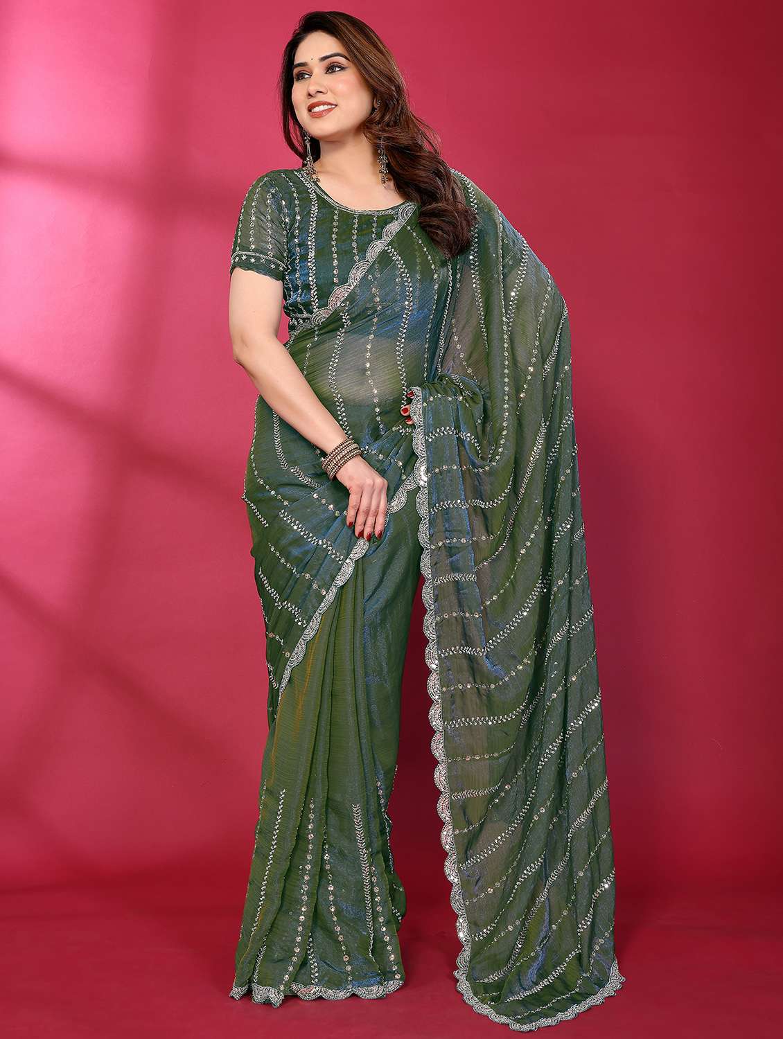women solid with work embroidered saree with blouse - 22463554 -  Standard Image - 1