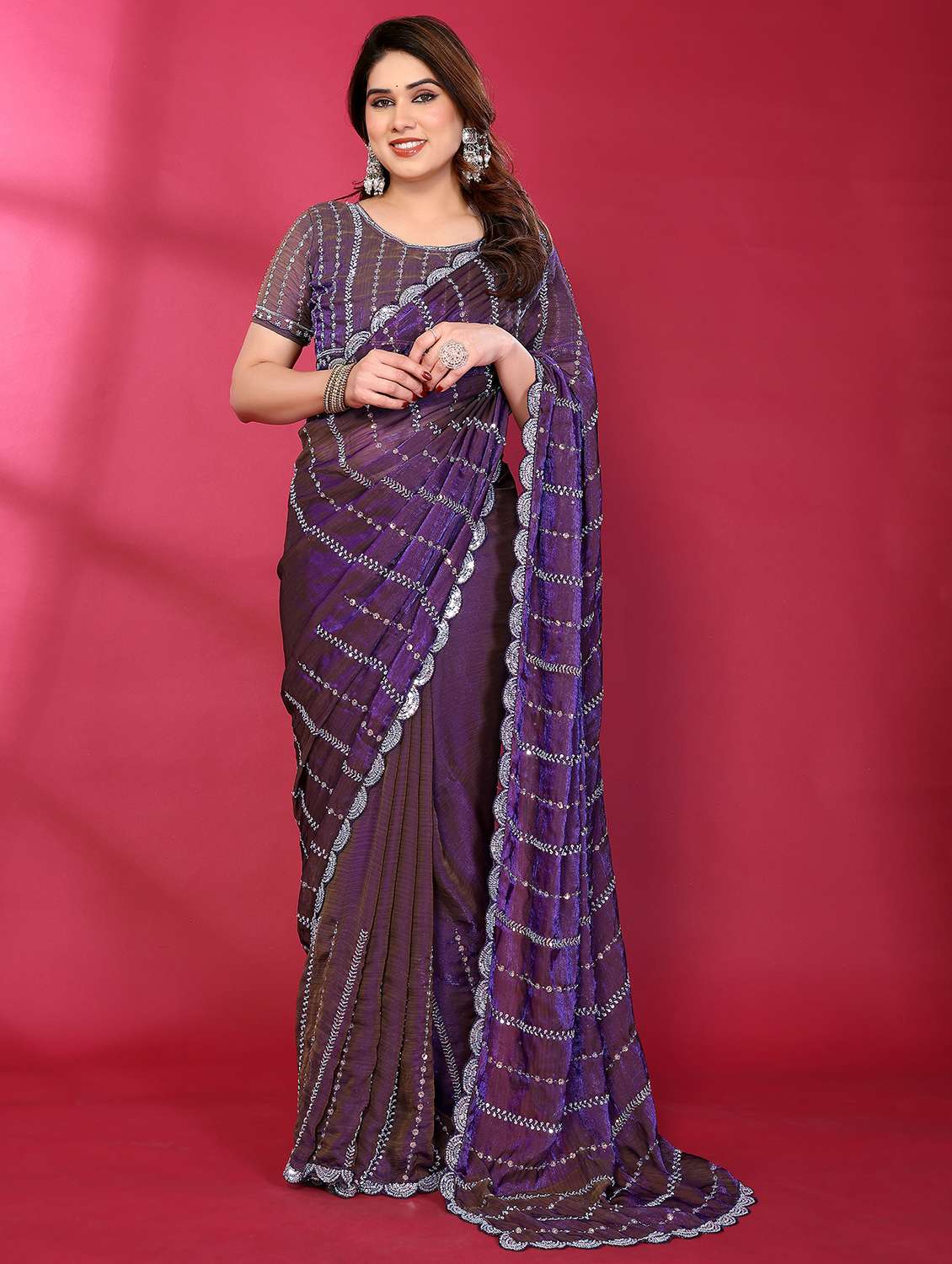 women solid with work embroidered saree with blouse - 22463555 -  Standard Image - 1