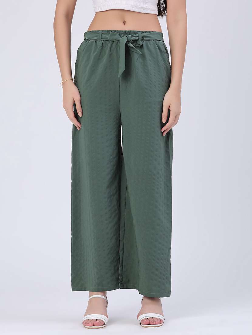 women self design mid rise wide leg trouser