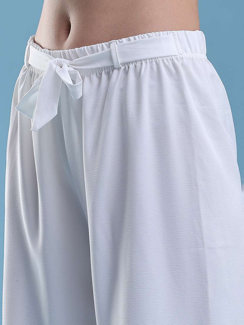 women solid mid rise wide leg trouser - 22464040 -  Standard Image - 1