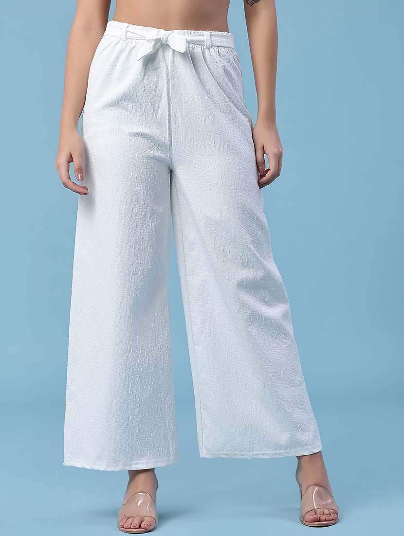 women self design mid rise wide leg trouser