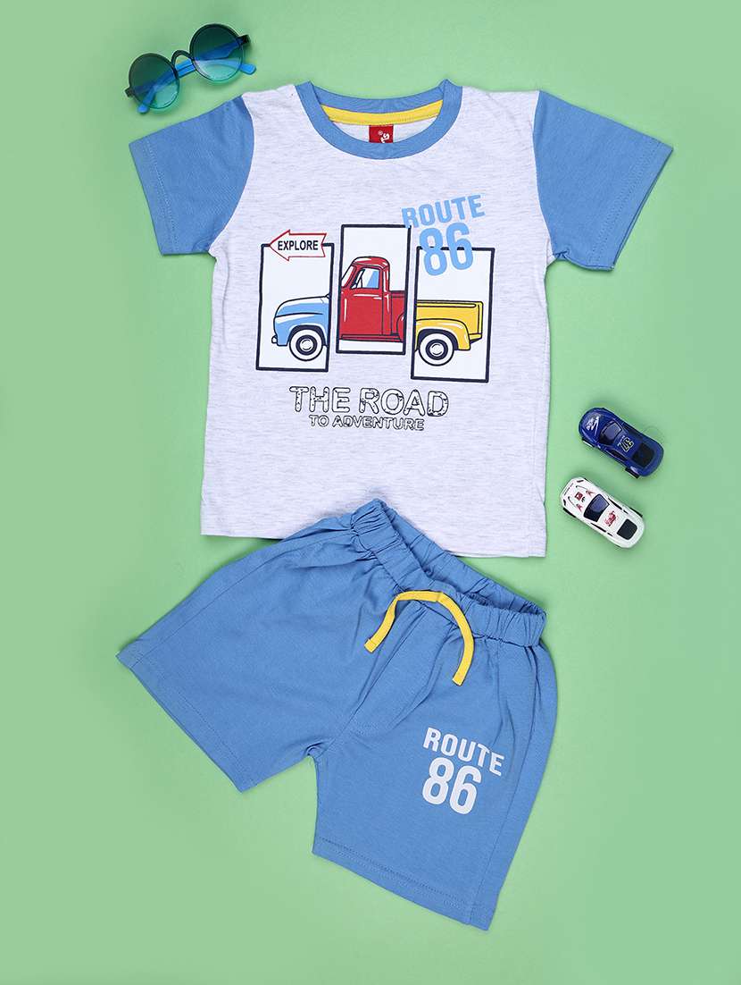 kids printed round neck t-shirt and shorts set - 22464150 -  Standard Image - 1