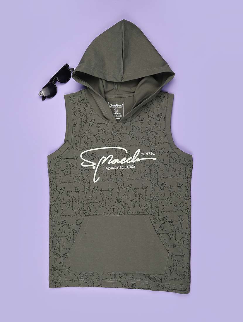 Boys Printed Sleeveless Hooded T-shirt - 22464254 -  Standard Image - 1