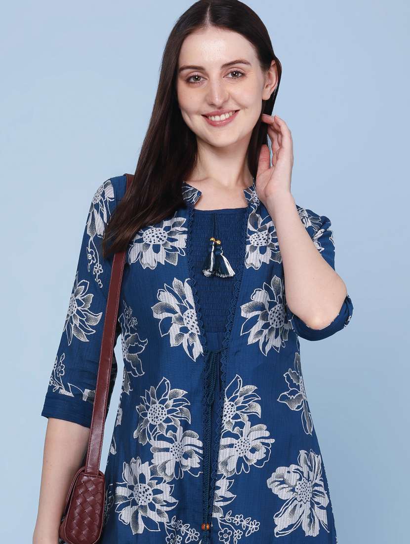 women printed three quarter sleeve kurta - 22464280 -  Standard Image - 1