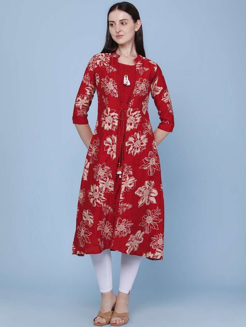 women printed three quarter sleeve kurta