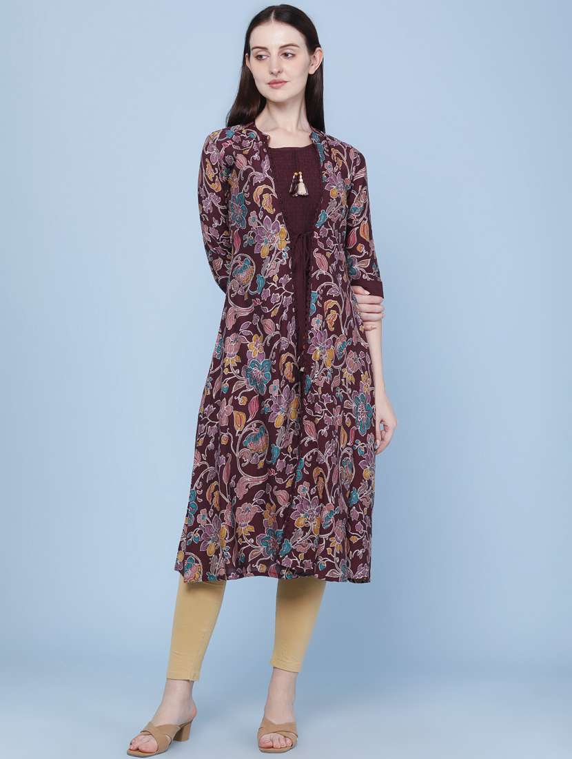 women printed three quarter sleeve kurta
