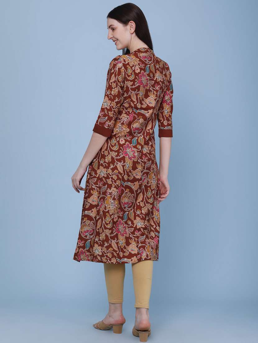 women printed three quarter sleeve kurta - 22464283 -  Standard Image - 4