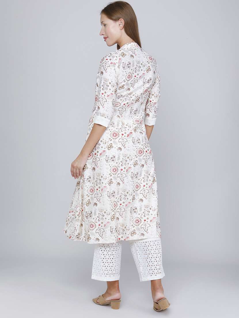 women printed three quarter sleeves kurta with jacket - 22464286 -  Standard Image - 4