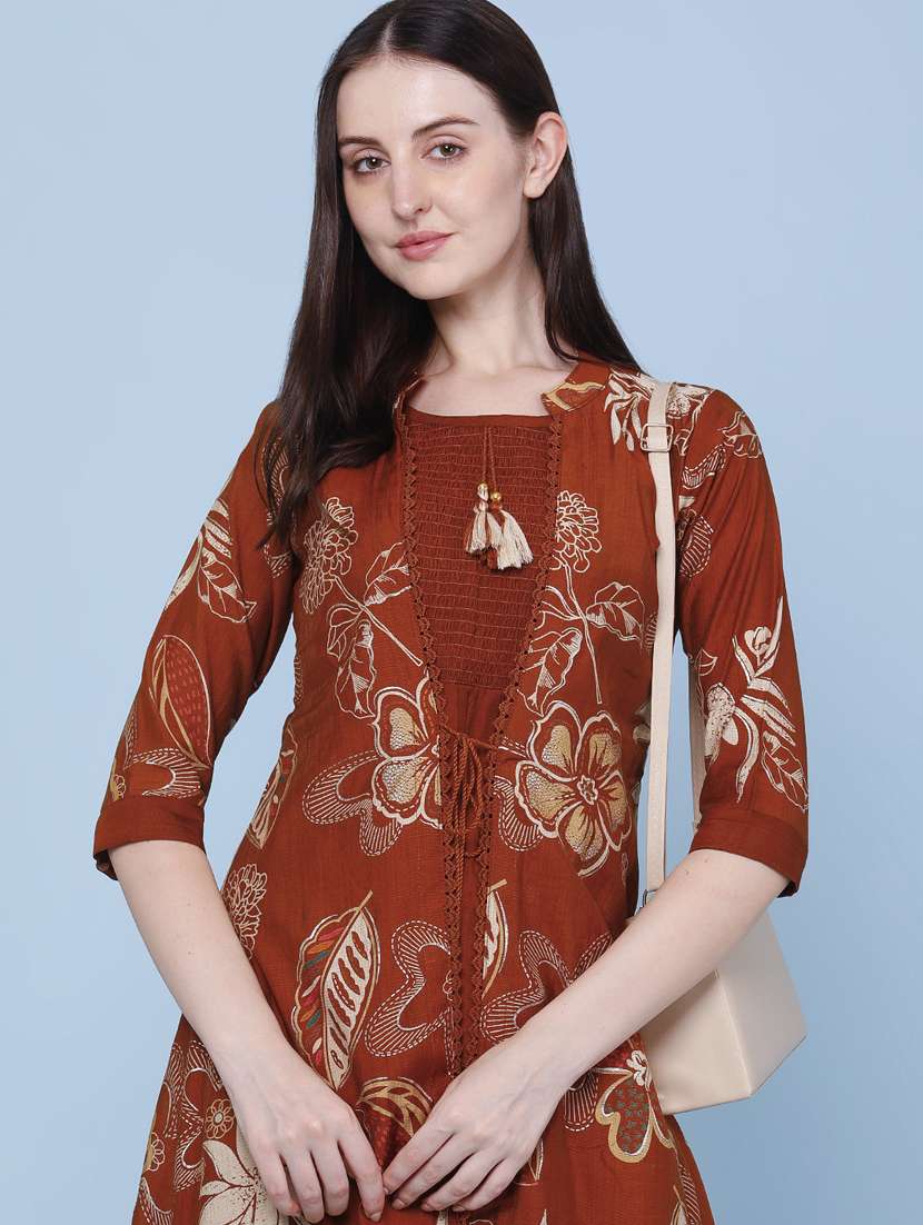 women printed three quarter sleeve kurta - 22464288 -  Standard Image - 1