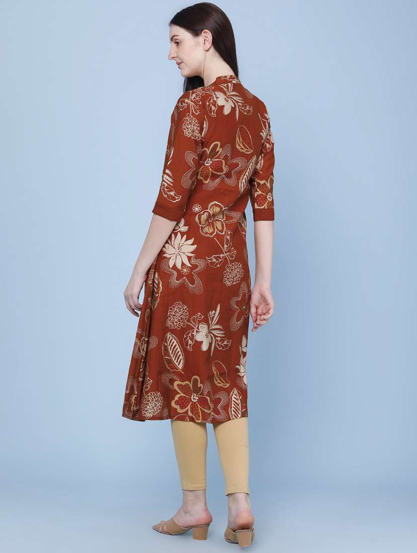 women printed three quarter sleeve kurta - 22464288 -  Standard Image - 4