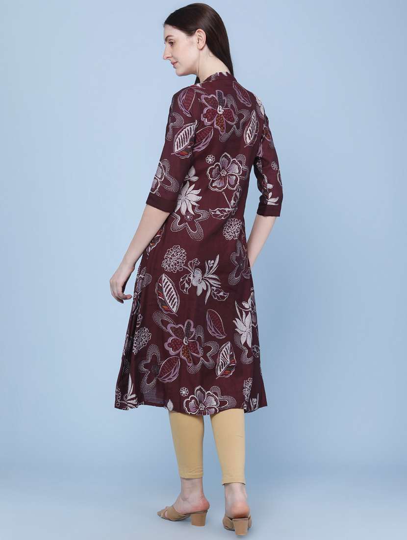 Women Printed Three Quarter Sleeve Kurta - 22464289 -  Standard Image - 4