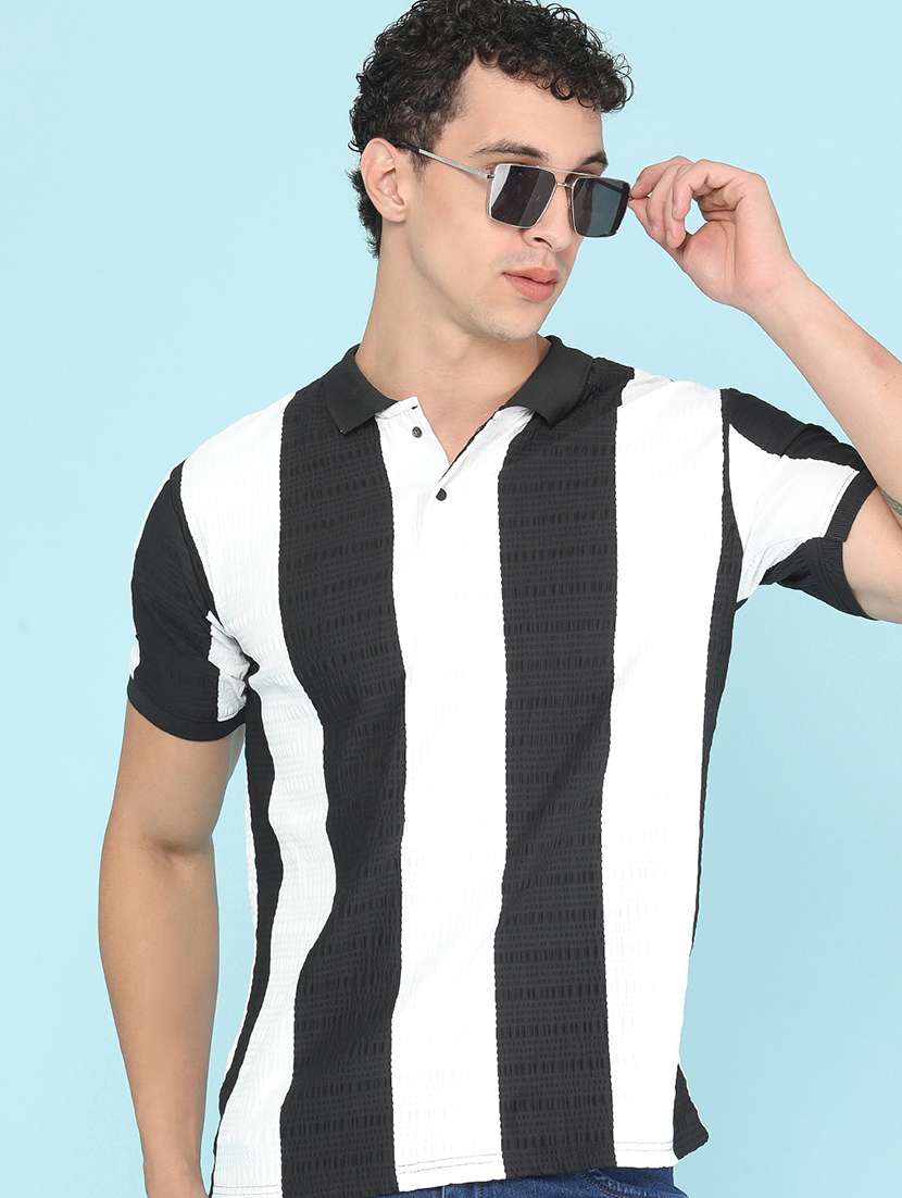 men striped short sleeve regular fit polo t-shirt