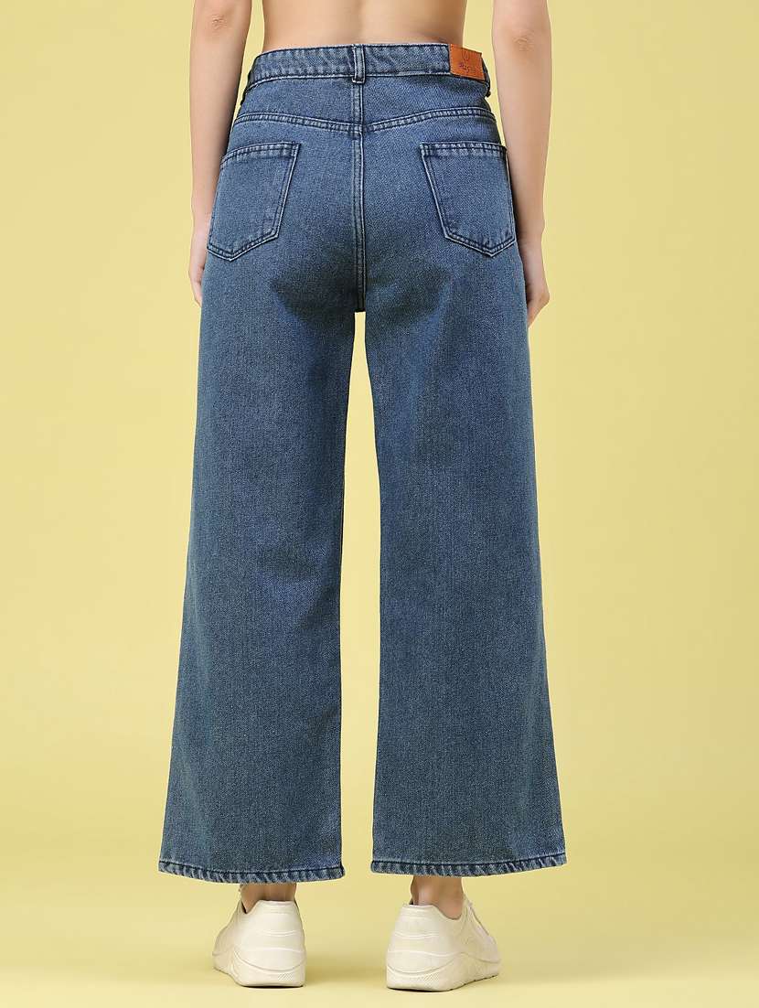 women solid high rise wide leg jeans - 22464663 -  Standard Image - 4