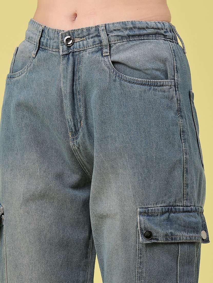women solid mid rise cargo jeans - 22464664 -  Standard Image - 1