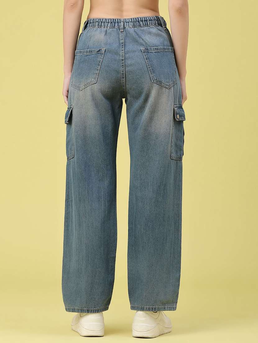 women solid mid rise cargo jeans - 22464664 -  Standard Image - 4