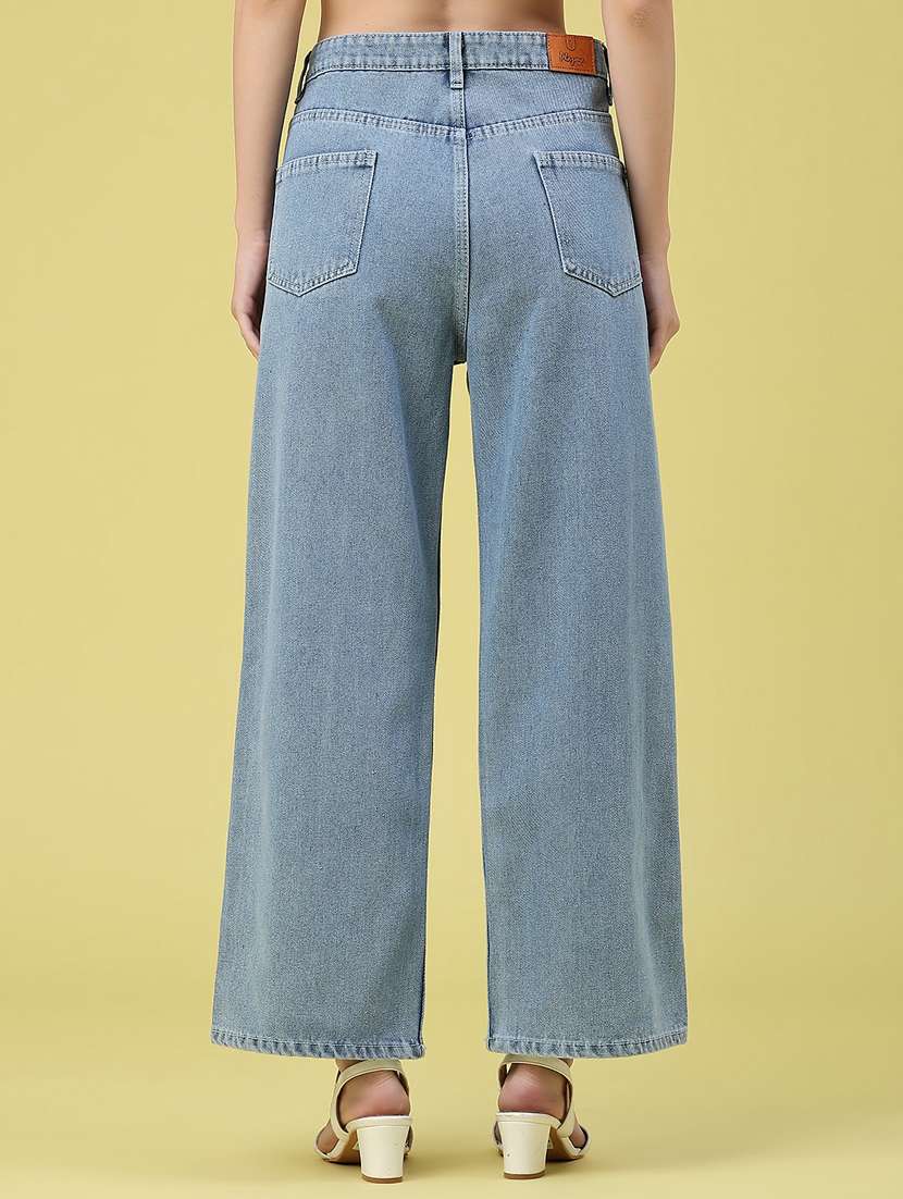 women solid high rise wide leg jeans - 22464668 -  Standard Image - 4