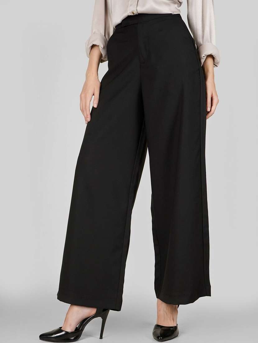 women black polyester wide leg trouser - 22464769 -  Standard Image - 1