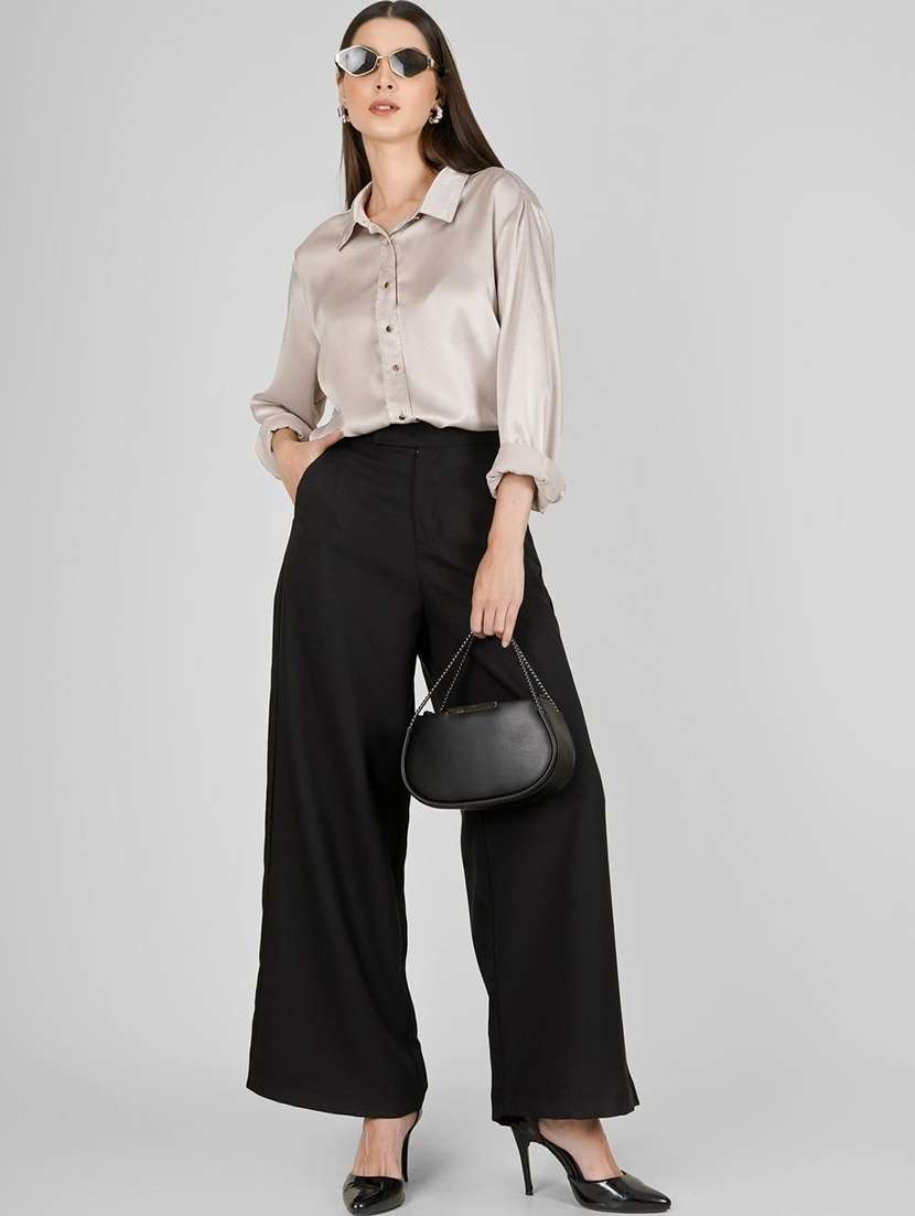 women black polyester wide leg trouser - 22464769 -  Standard Image - 4