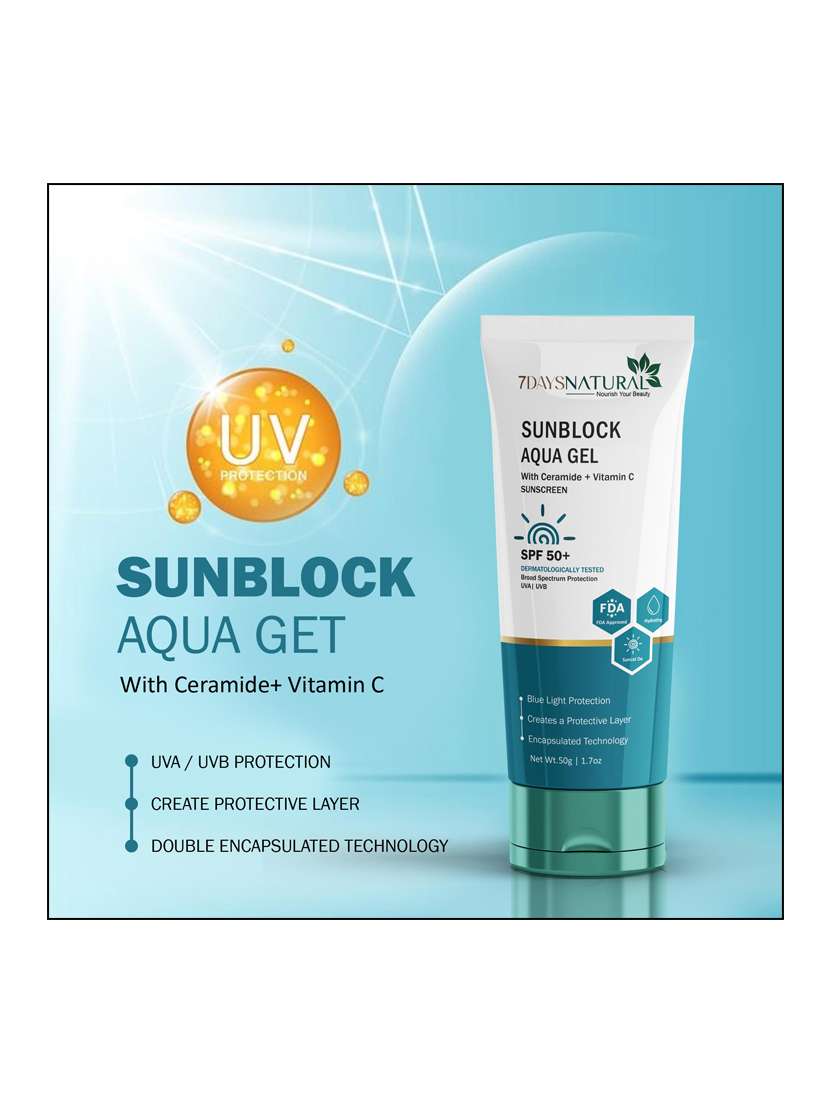 7daysnatural spf 50+ sunblock aqua gel sunscreen with ceramide & vitamin c 50g - 22464783 -  Standard Image - 1