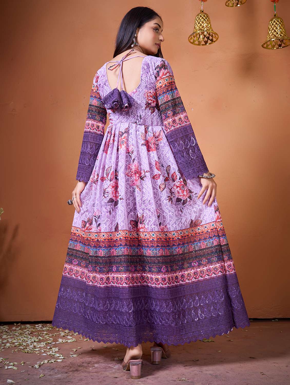 women multi colored georgette fit & flare gown - 22464840 -  Standard Image - 4