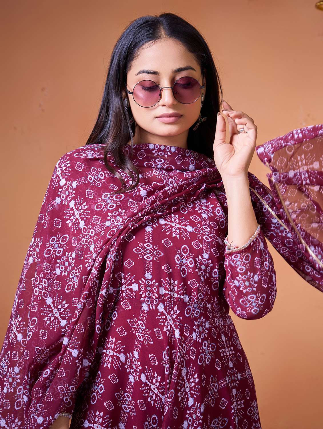 women maroon georgette fit & flare gown - 22464841 -  Standard Image - 1