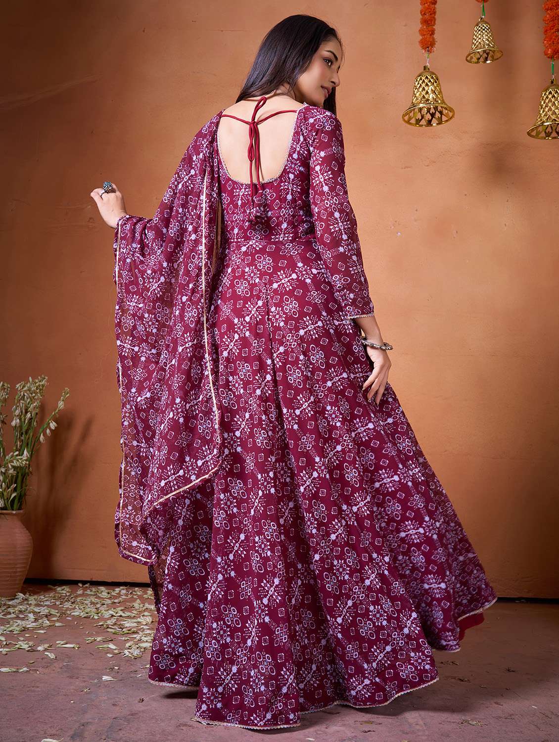 women maroon georgette fit & flare gown - 22464841 -  Standard Image - 4