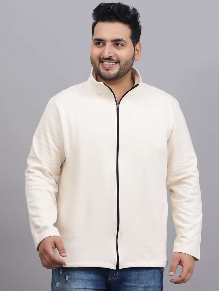 men beige cotton blend casual jacket