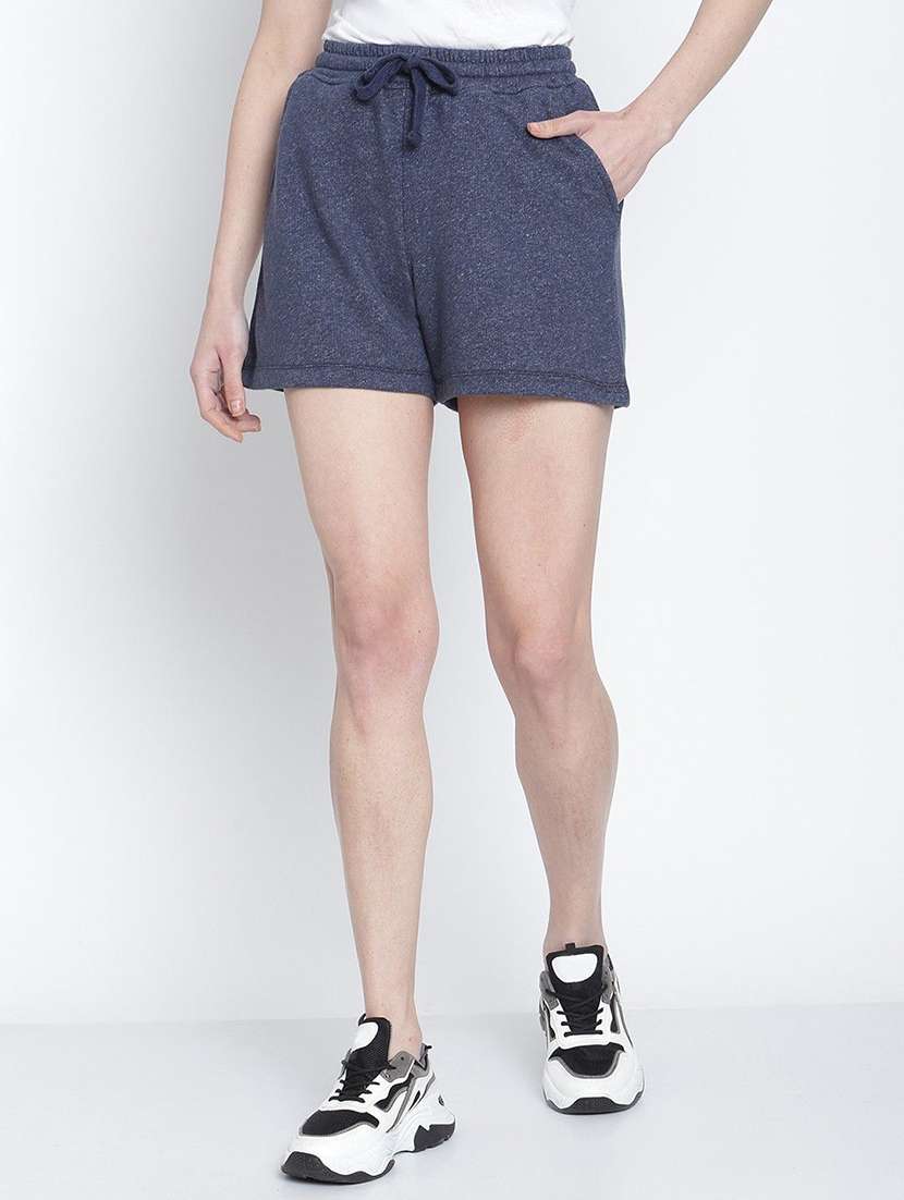 women navy blue cotton regular short