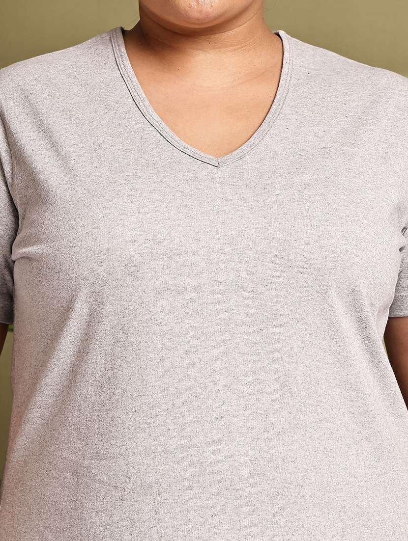 Women Solid Grey Cotton Regular T-shirt - 22465120 -  Standard Image - 1