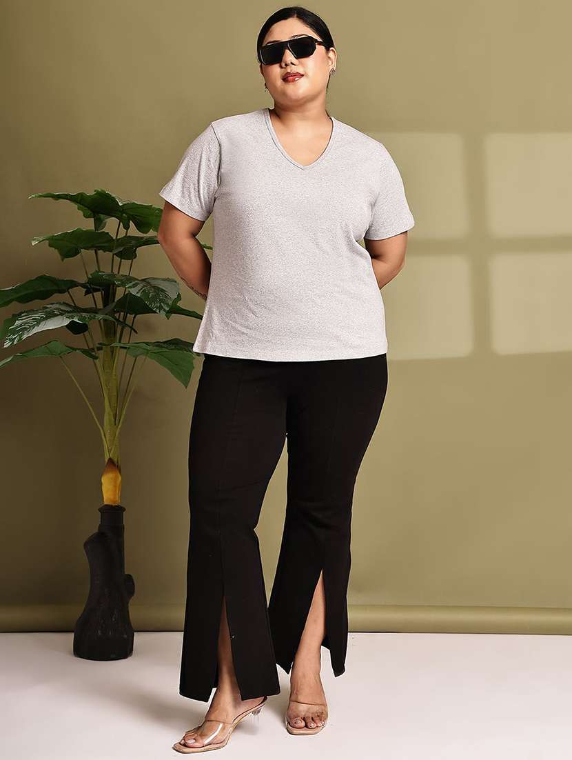 Women Solid Grey Cotton Regular T-shirt - 22465120 -  Standard Image - 4