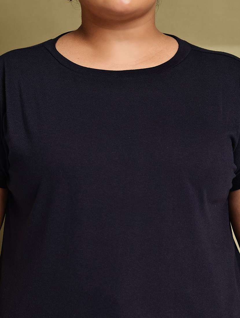 women solid navy blue cotton regular t-shirt - 22465131 -  Standard Image - 1
