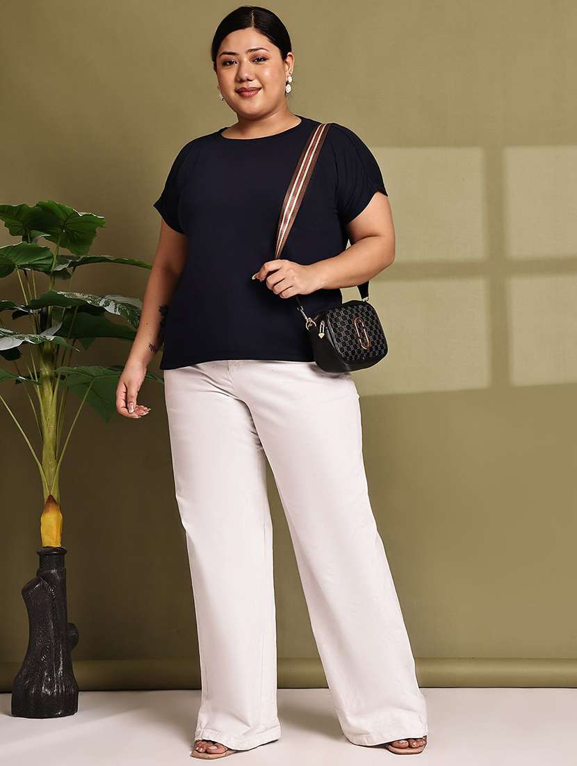 women solid navy blue cotton regular t-shirt - 22465131 -  Standard Image - 4
