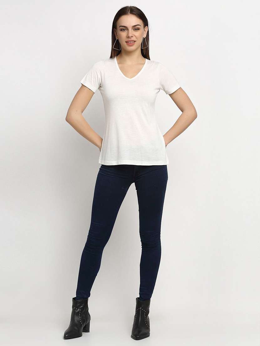 women solid white cotton regular t-shirt - 22465137 -  Standard Image - 4