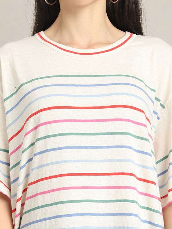 women stripes multi colored cotton oversized t-shirt - 22465141 -  Standard Image - 1