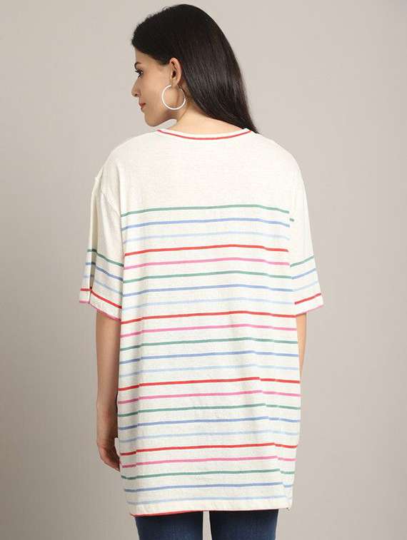 women stripes multi colored cotton oversized t-shirt - 22465141 -  Standard Image - 4