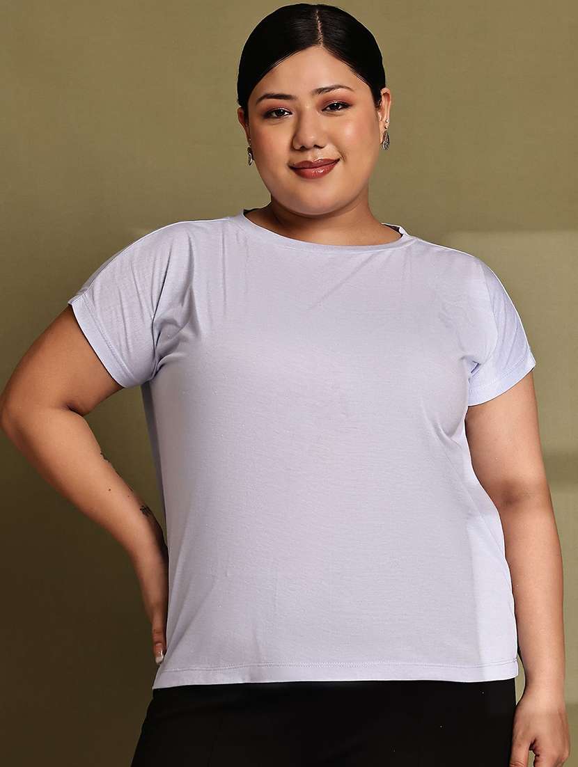 women solid blue cotton regular t-shirt