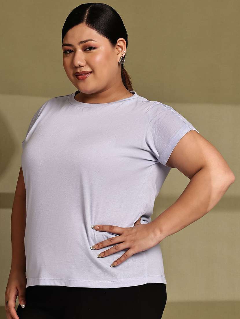 women solid blue cotton regular t-shirt - 22465142 -  Standard Image - 1