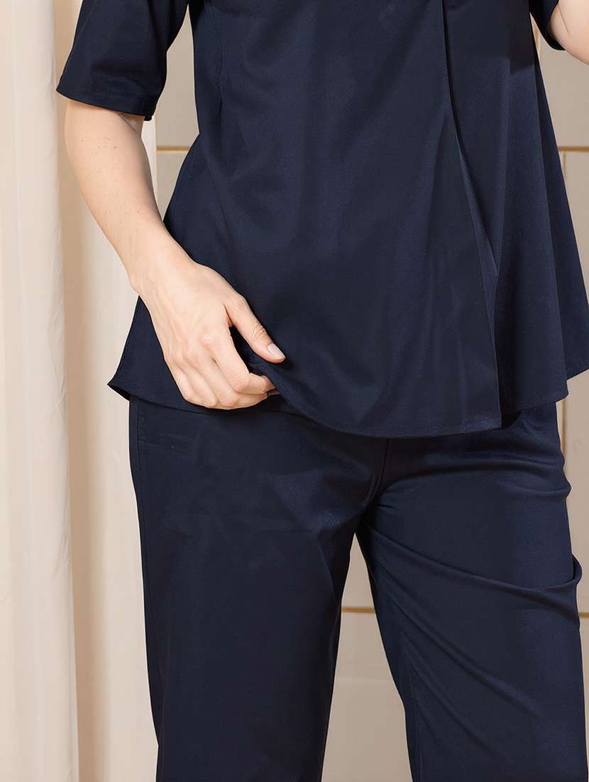 women navy blue linen top and trouser co-ords set - 22465153 -  Standard Image - 4