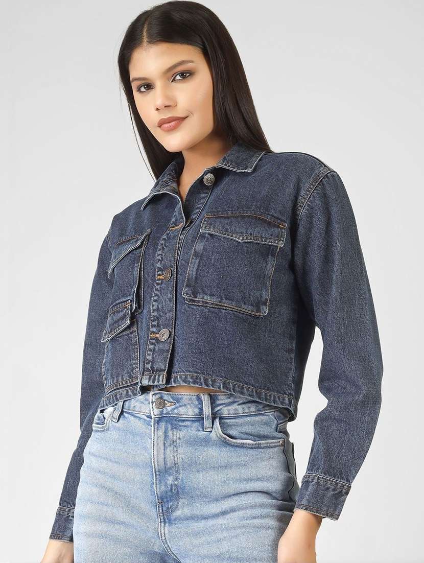 women navy blue denim jacket - 22465158 -  Standard Image - 1