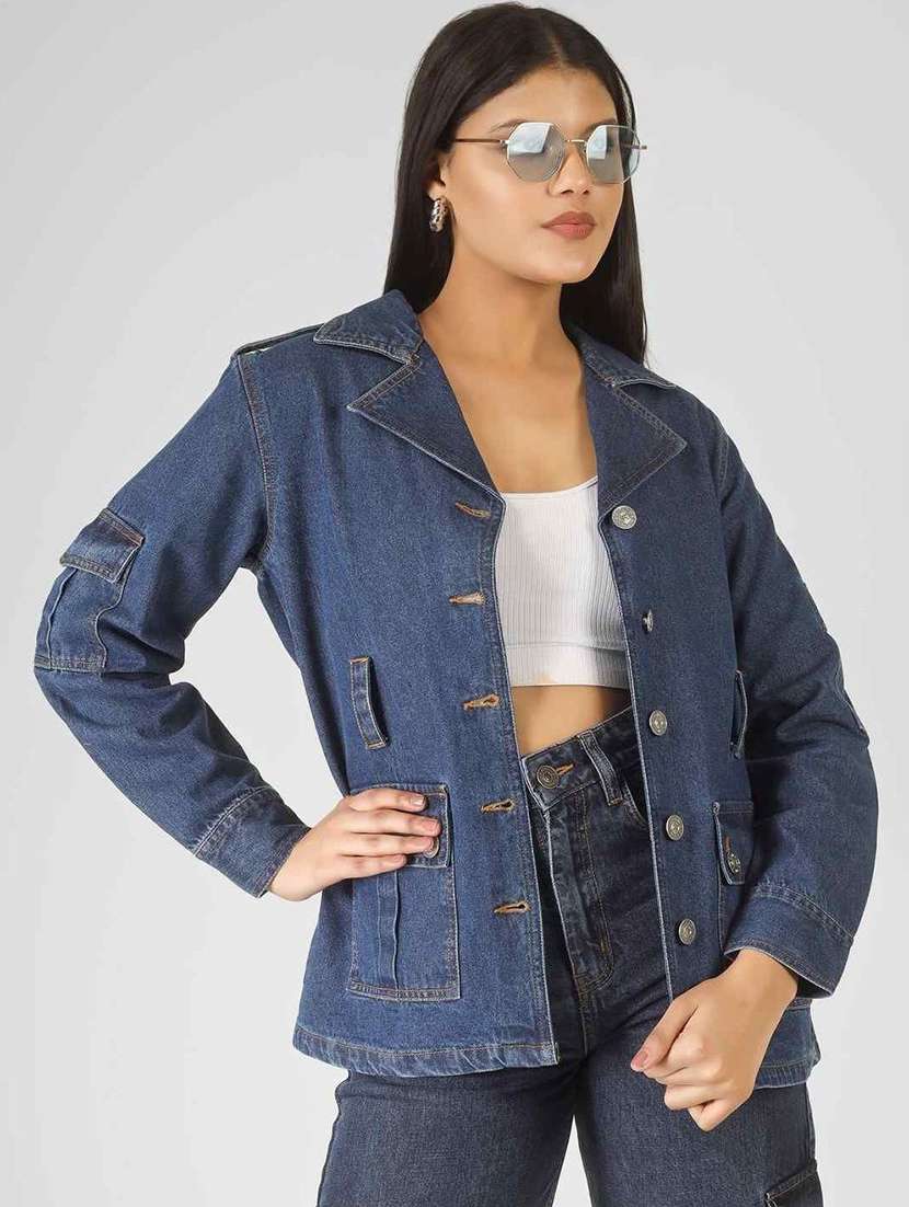 women blue denim denim jacket