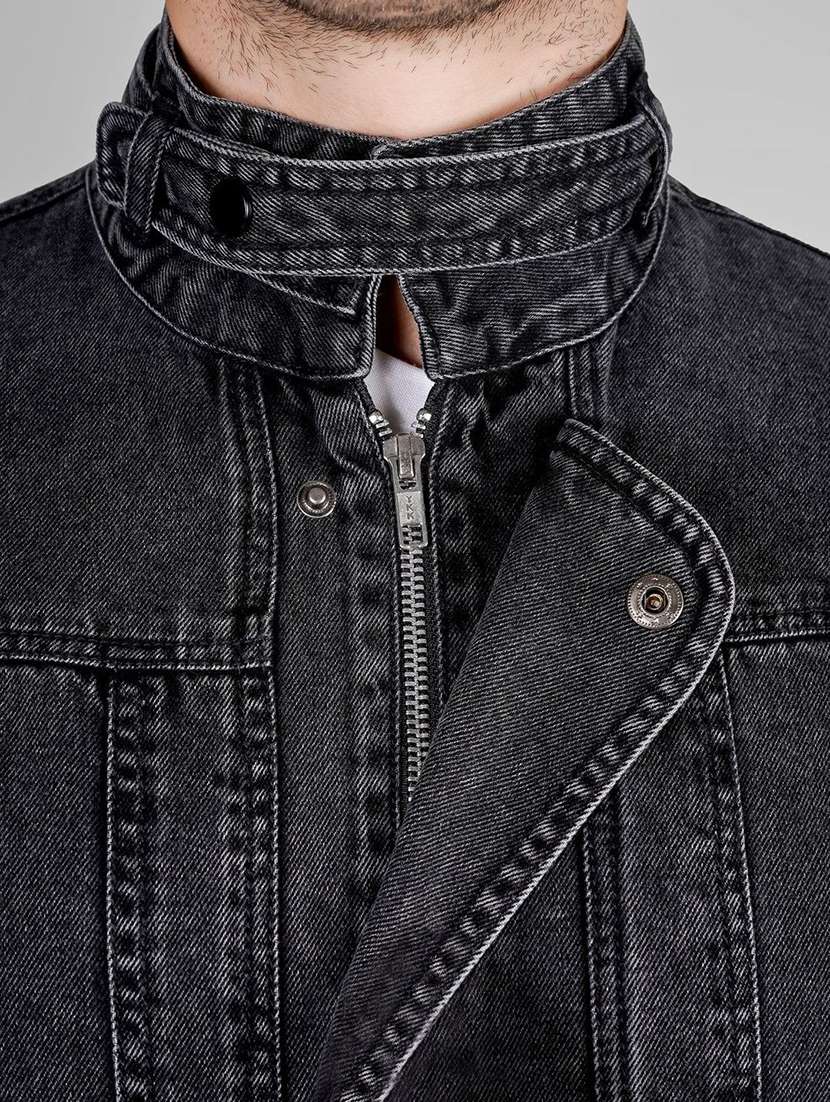 men charcoal denim denim jacket - 22465168 -  Standard Image - 1