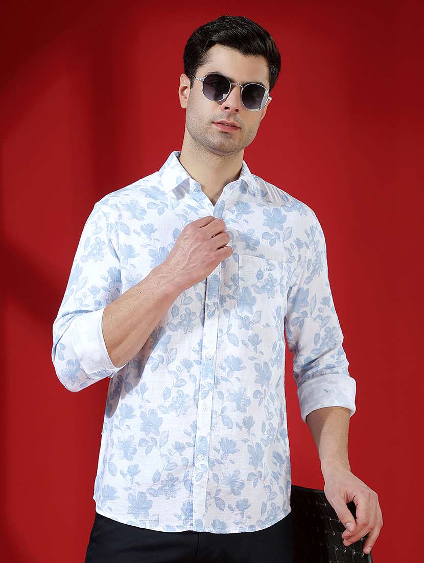 men floral long sleeve slim fit casual shirt