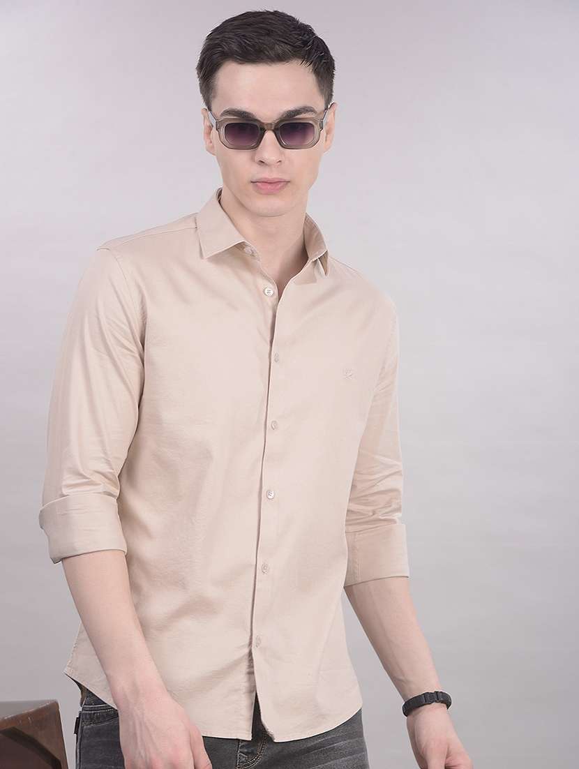 men solid long sleeve slim fit casual shirt